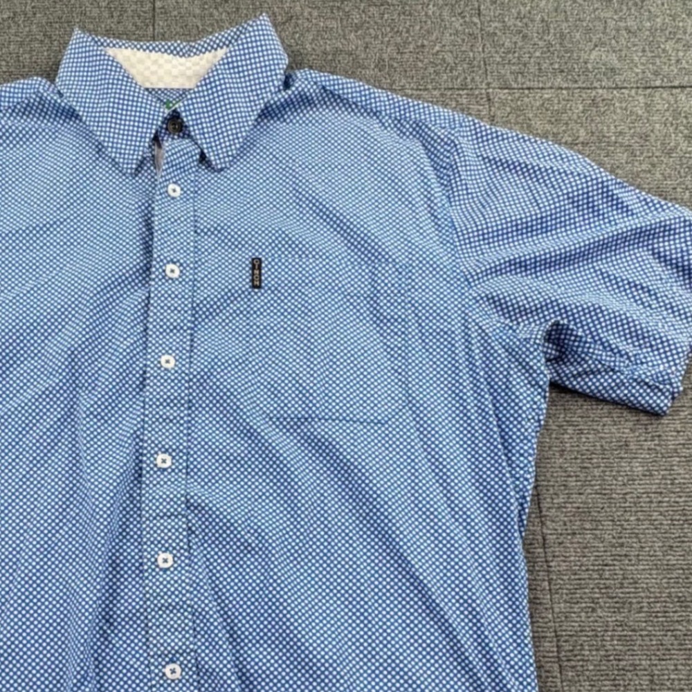 Cinch Modern Fit Mens Large Blue White Polka Dot Short Sleeve Button Down Shirt